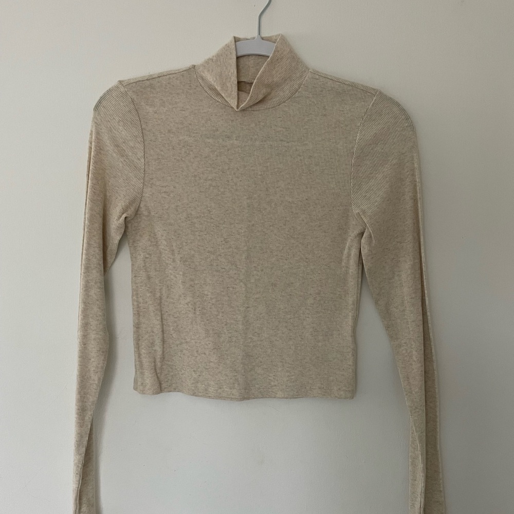 American Eagle Ribbed Crop Mock Neck Top
